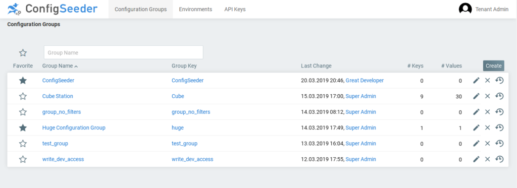 ConfigSeeder Demo Account Configuration Groups Overview